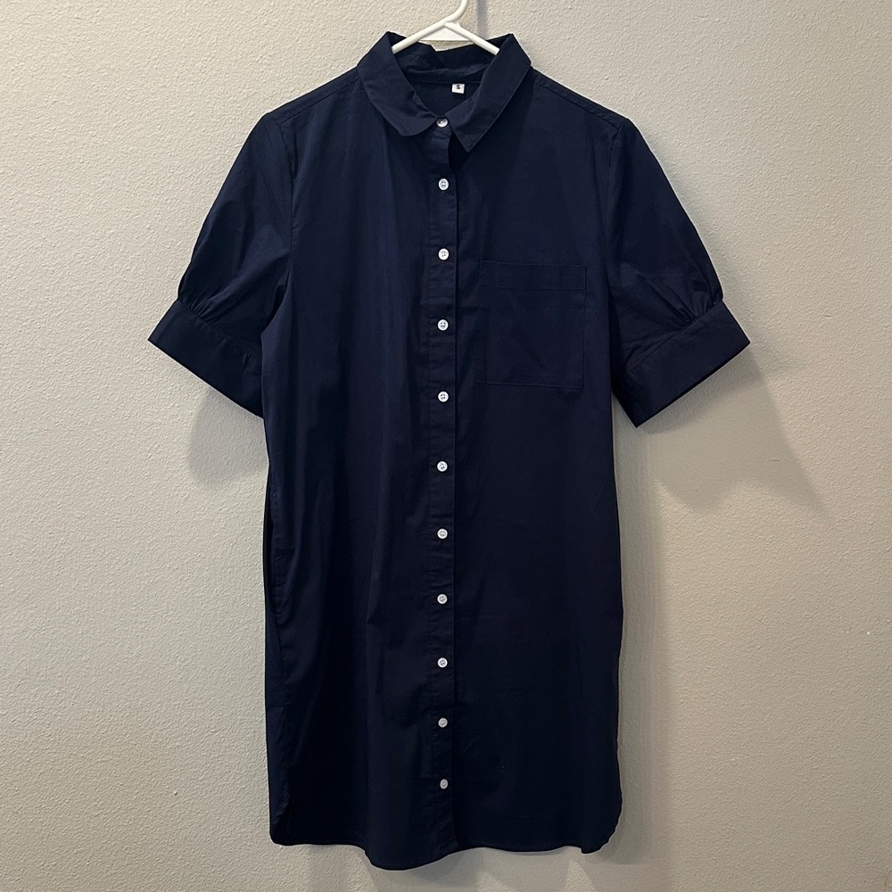 Source Unknown Blue Casual Button Down Dress